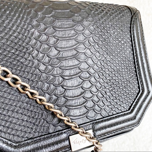 Foley + Corinna Plated Mini Leather Chain Crocodile Small Crossbody Bag Black - Picture 4 of 16